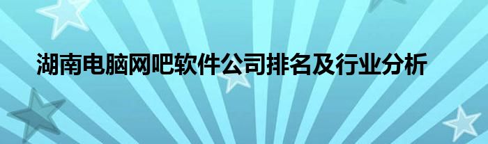 湖南电脑网吧软件公司排名及行业分析