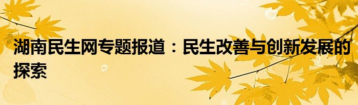 湖南民生网专题报道：民生改善与创新发展的探索