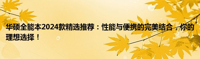 华硕全能本2024款精选推荐：性能与便携的完美结合，你的理想选择！