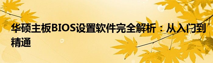 华硕主板BIOS设置软件完全解析：从入门到精通