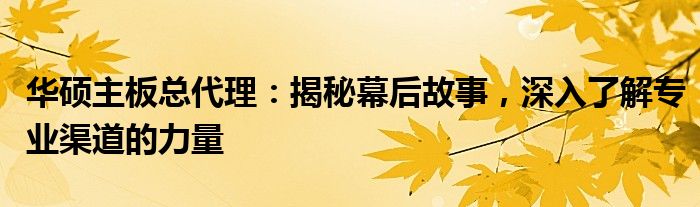 华硕主板总代理：揭秘幕后故事，深入了解专业渠道的力量